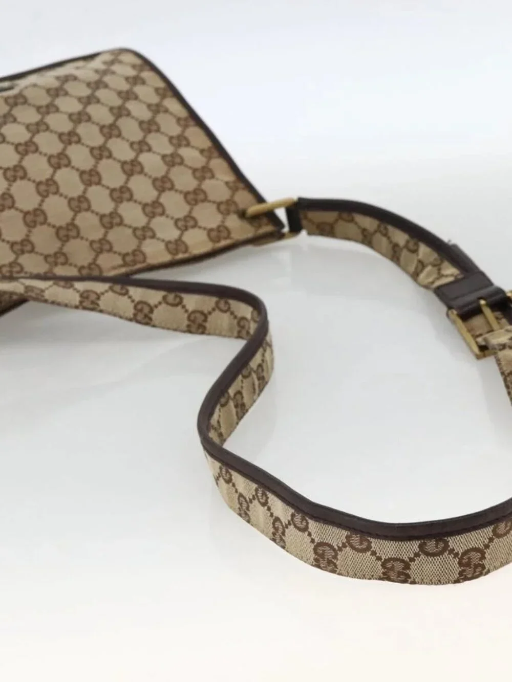 GUCCI GG Canvas Shoulder Bag Beige Gold 91762 Auth BAZ020